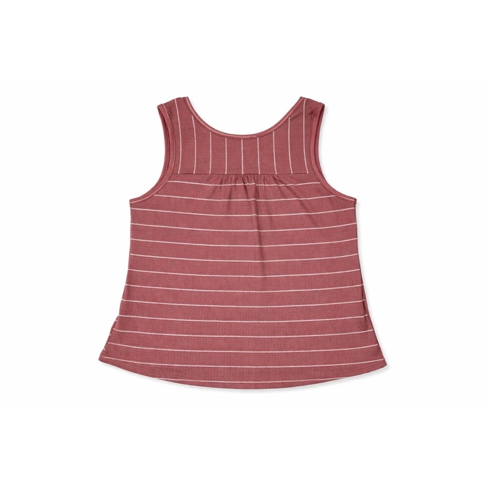 Striped Ribbed Henley Tank Button Front Coastal Boho Casual Top - Picture 3 of 6
